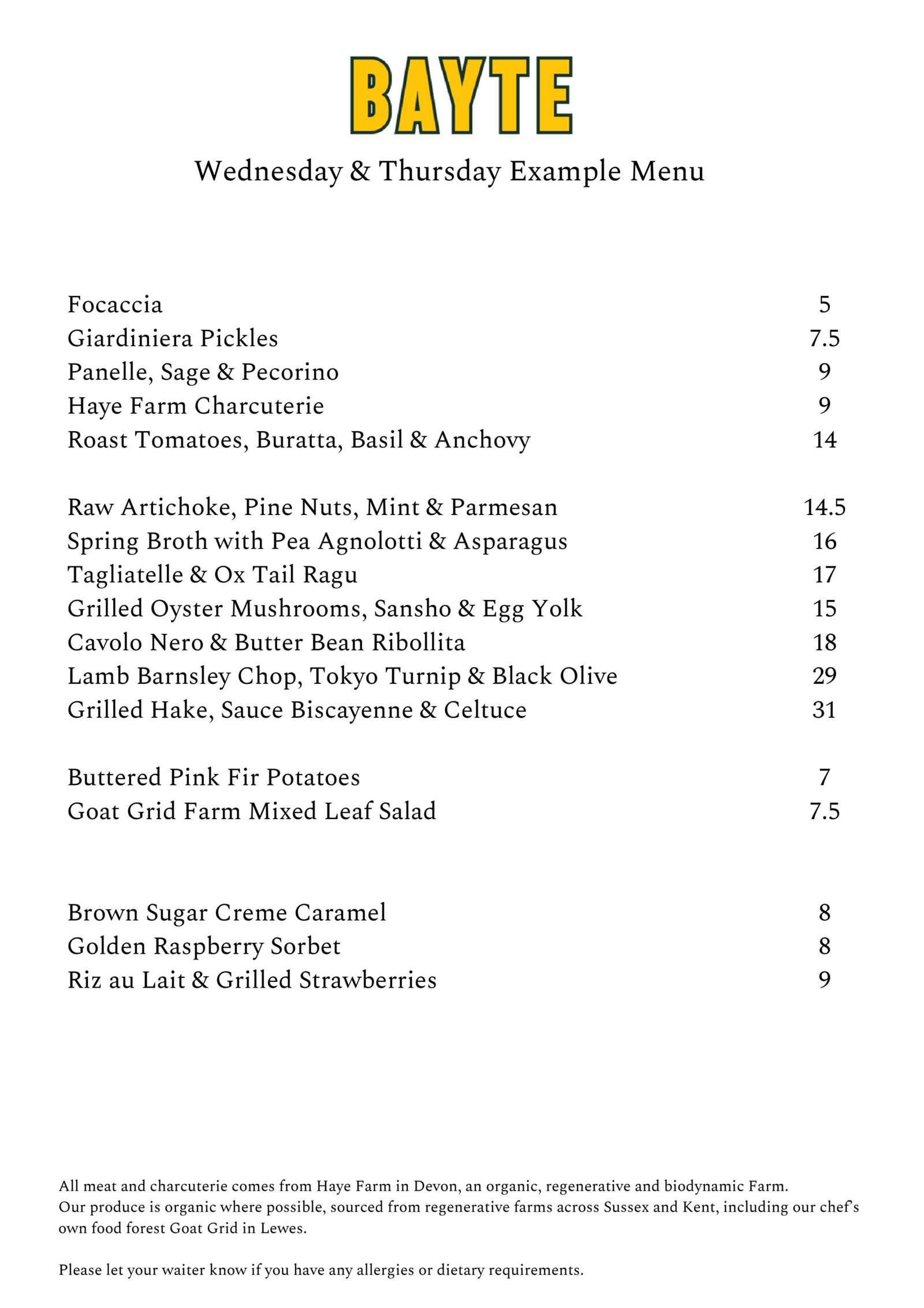 Weeknight Menu